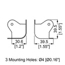 McBride GC-201B - Black 3 Legged Speaker Cab Corner Dimensions